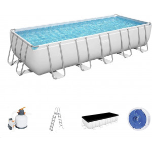 BESTWAY PISCINA RETTANGOLARE POWER STEEL FRAME CM.640 X 274 X H 122 CON POMPA A SABBIA + SCALA + COPERTURA cod.5612B