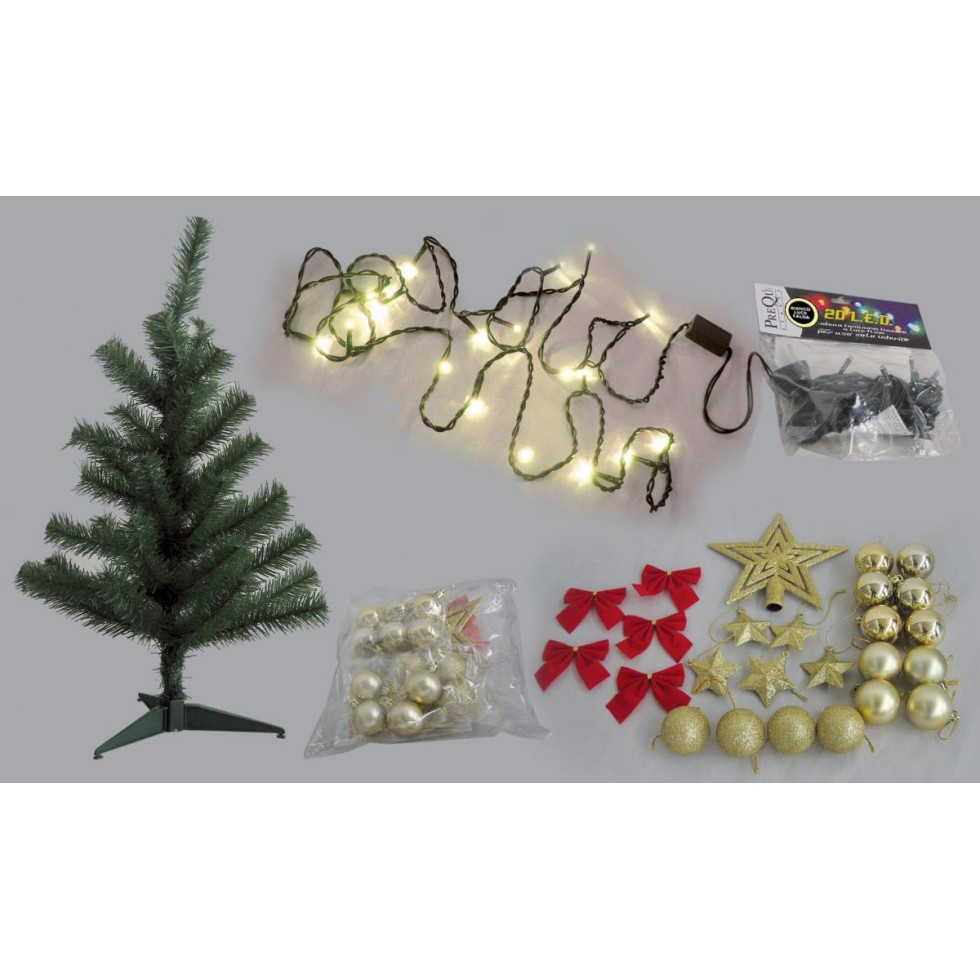 Kit Albero Di Natale Con Addobbi E Luci Oro E Rosso Cm90